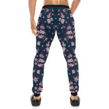 Pink sakura cherry blossom blue background Unisex Casual Sweatpants