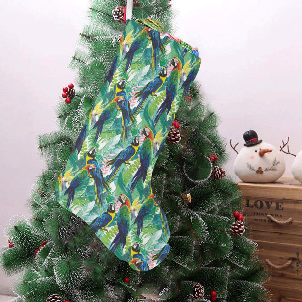 Colorful parrot exotic flower leaves Christmas Stocking
