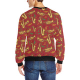 Saxophone cornet pattern red background Men's Crew Neck Sweatshirt