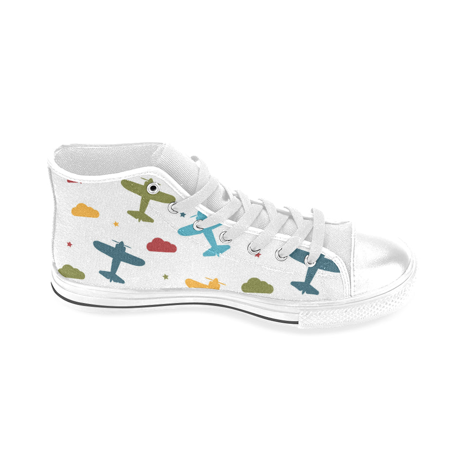 Airplane star cloud colorful Men's High Top Canvas Shoes White