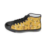 Bee flower pattern Men's High Top Canvas Shoes Black