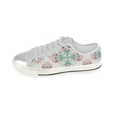 Square floral indian flower pattern Women's Low Top Canvas Shoes White