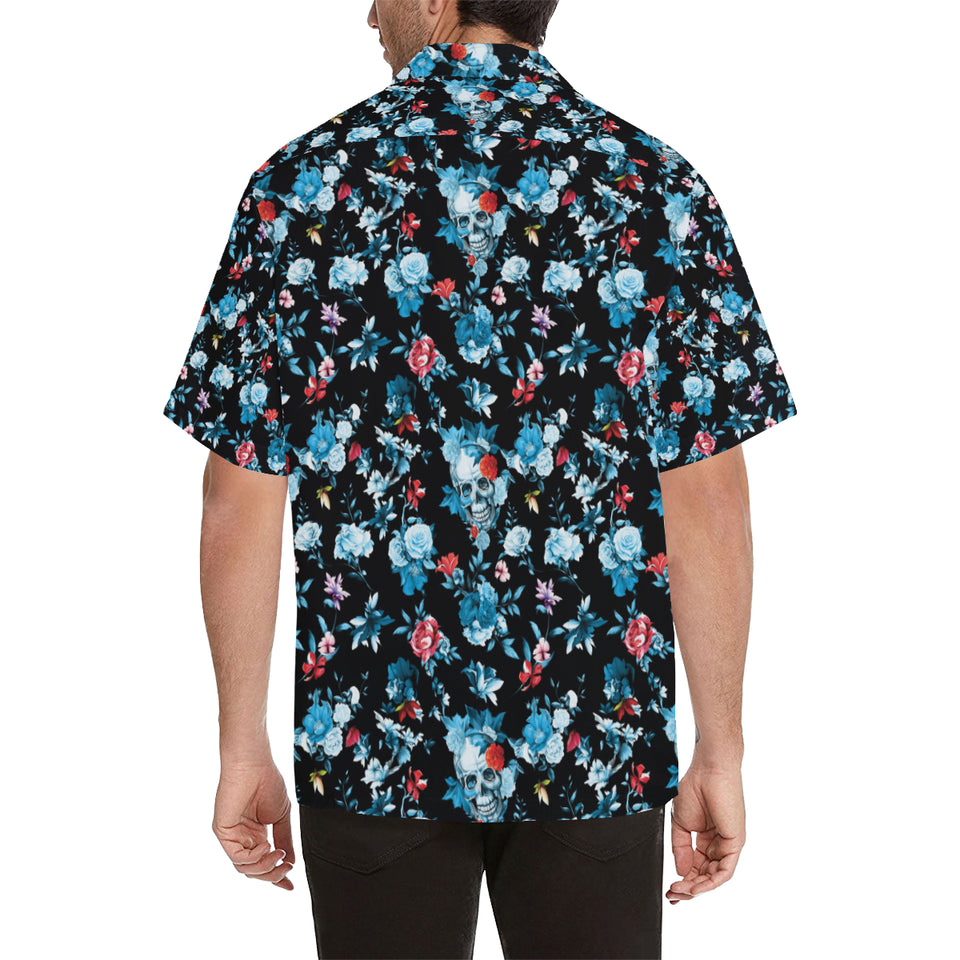 Skull flower roses leave pattern Men's All Over Print Hawaiian Shirt
