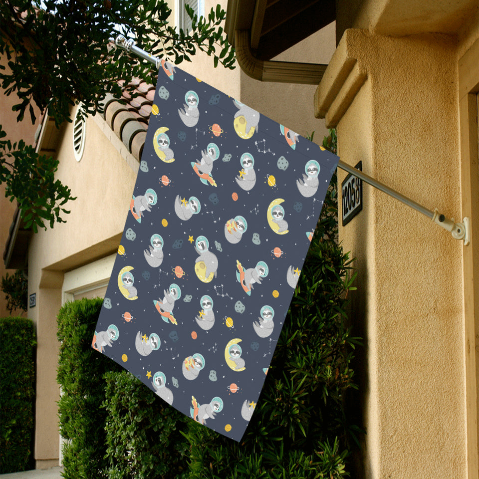 Cute sloth astronaut star planet rocket pattern House Flag Garden Flag