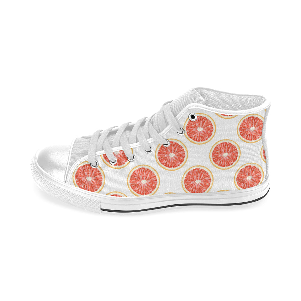 Grapefruit pattern Men's High Top Canvas Shoes White