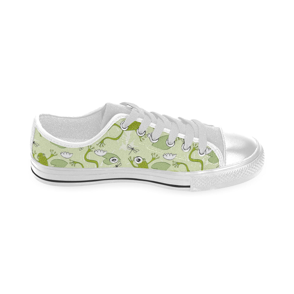 Cute frog dragonfly pattern Men's Low Top Canvas Shoes White
