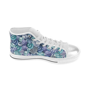 Shell design pattern Women's High Top Canvas Shoes White