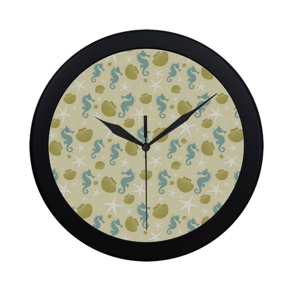 Seahorse shell starfish pattern background Elegant Black Wall Clock