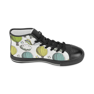 Hot Air Balloon Bird Cloud Pattern Women's High Top Canvas Shoes Black