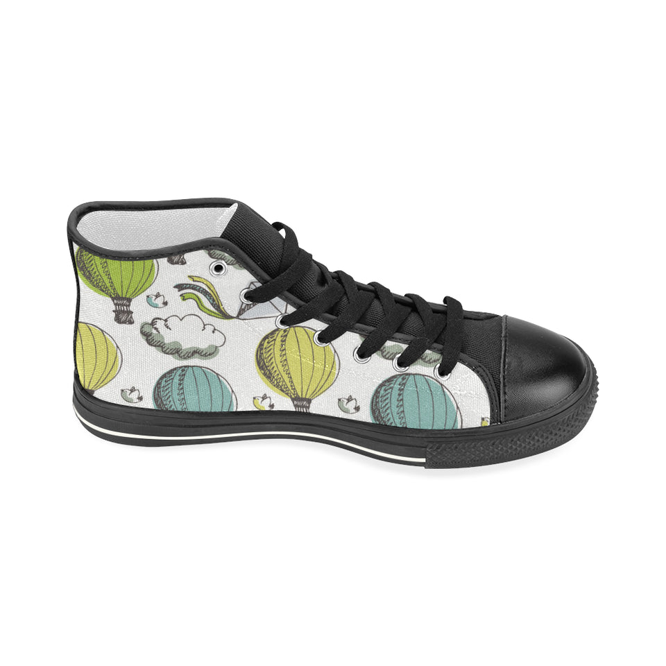 Hot Air Balloon Bird Cloud Pattern Women's High Top Canvas Shoes Black