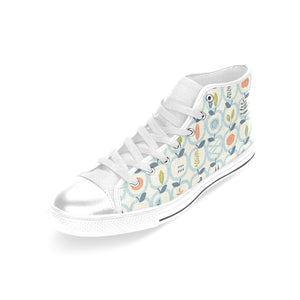 apples leaves pattern Women's High Top Canvas Shoes White