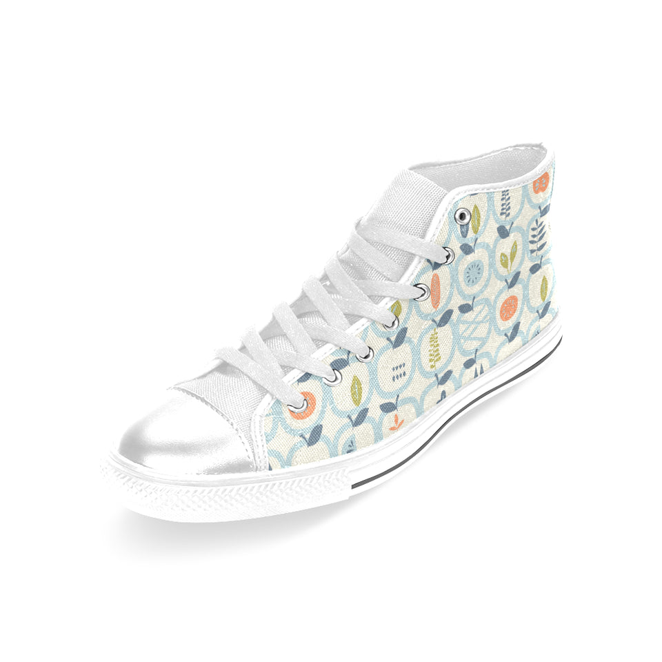 apples leaves pattern Women's High Top Canvas Shoes White