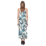 Japanese wave pattern V-Neck Open Fork Long Dress