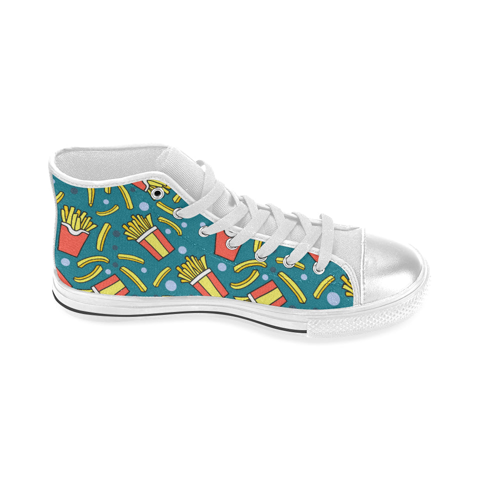 French fries red paper box pattern Women's High Top Canvas Shoes White