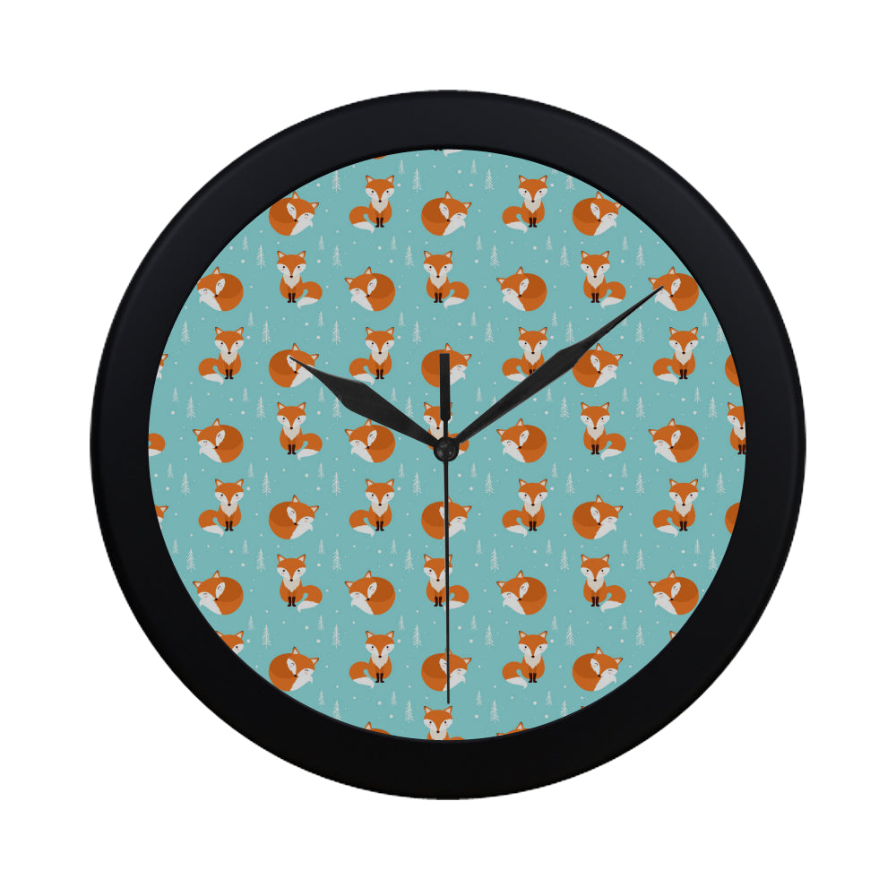 Fox pattern blue b ackground Elegant Black Wall Clock