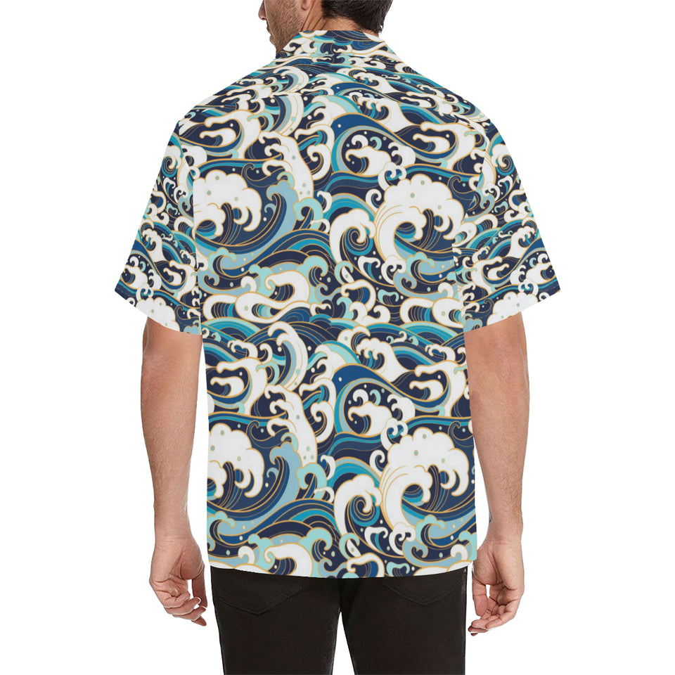 Japanese wave pattern Men's All Over Print Hawaiian Shirt