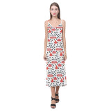 Red mushroom dot pattern V-Neck Open Fork Long Dress