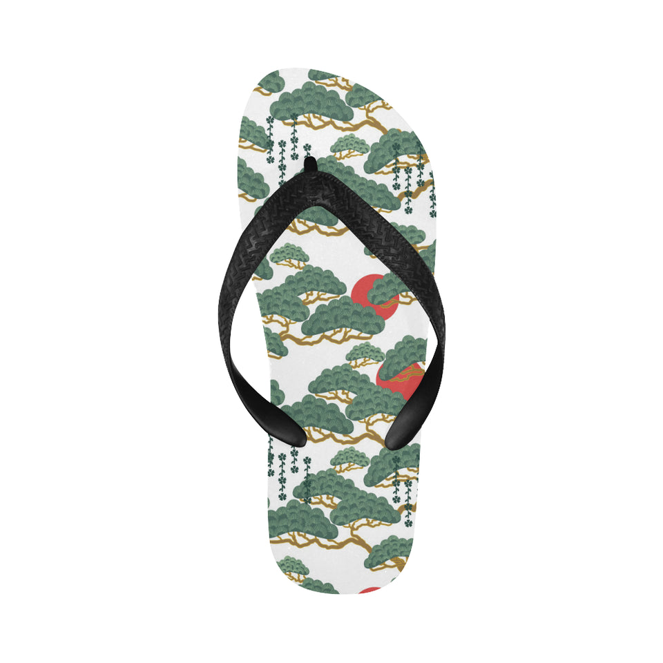 Bonsai red sun japanese pattern Unisex Flip Flops