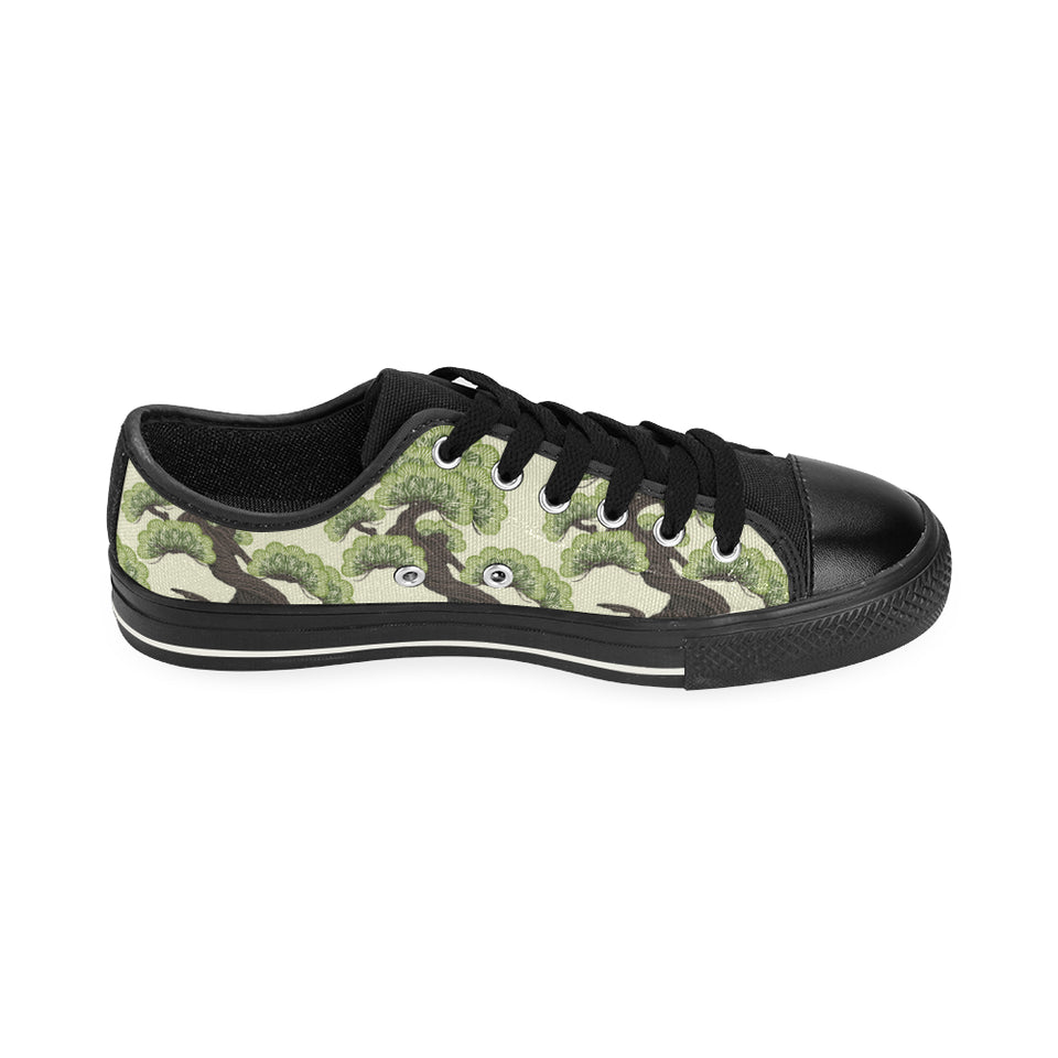 Bonsai pattern Men's Low Top Canvas Shoes Black