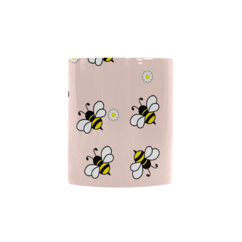 Cute bee flower pattern pink background Morphing Mug Heat Changing Mug