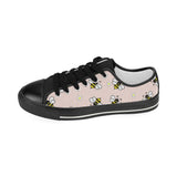 Cute bee flower pattern pink background Kids' Boys' Girls' Low Top Canvas Shoes Black