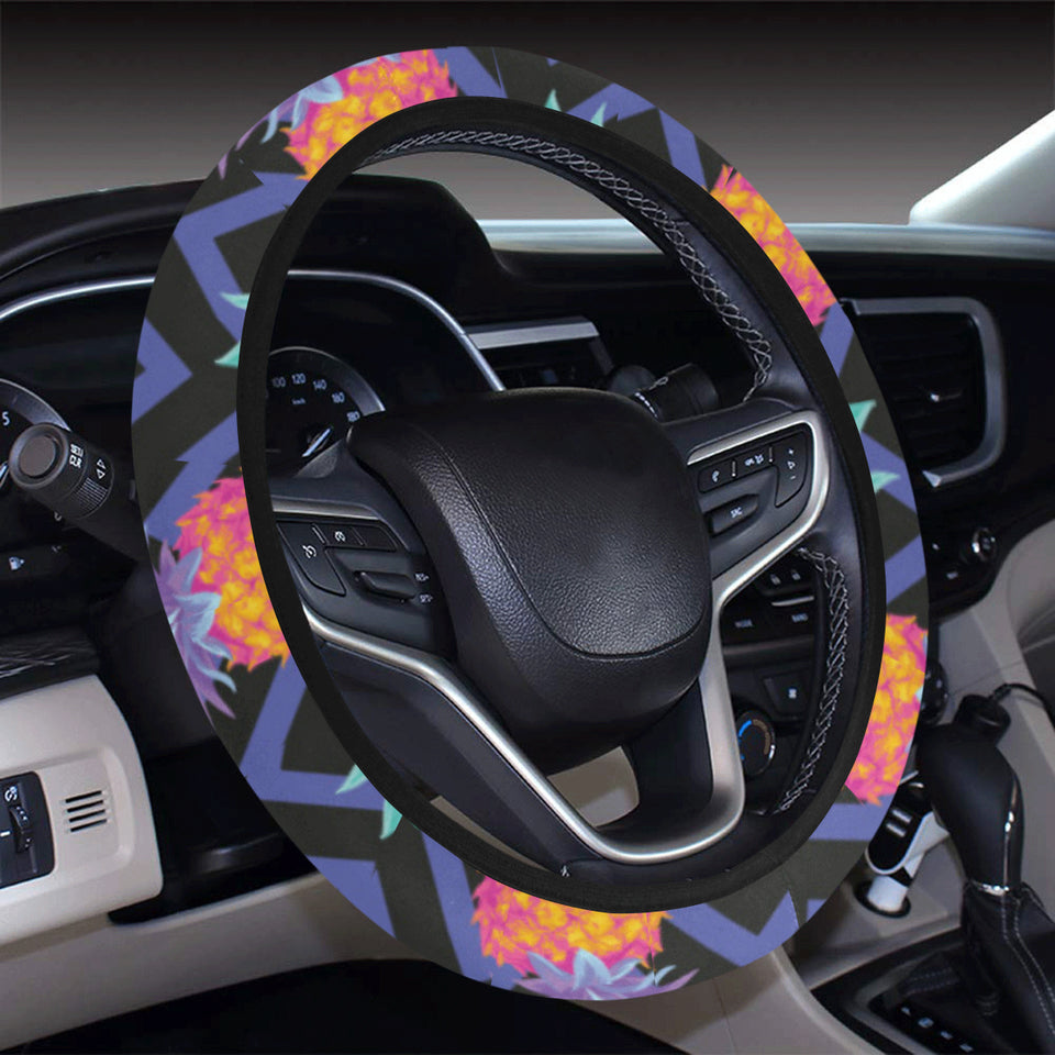 Pineapples pattern zigzag background Car Steering Wheel Cover
