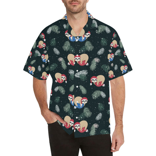 Cute sloths sleeping christmas ball santa hat patt Men's All Over Print Hawaiian Shirt