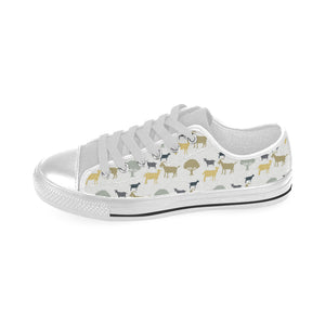 Silhouettes of goat and tree pattern Men's Low Top Shoes White