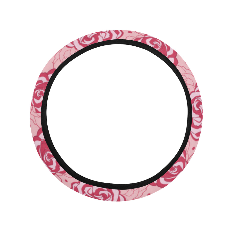 Rose Pattern Print Design 02 Car Steering Wheel Cover