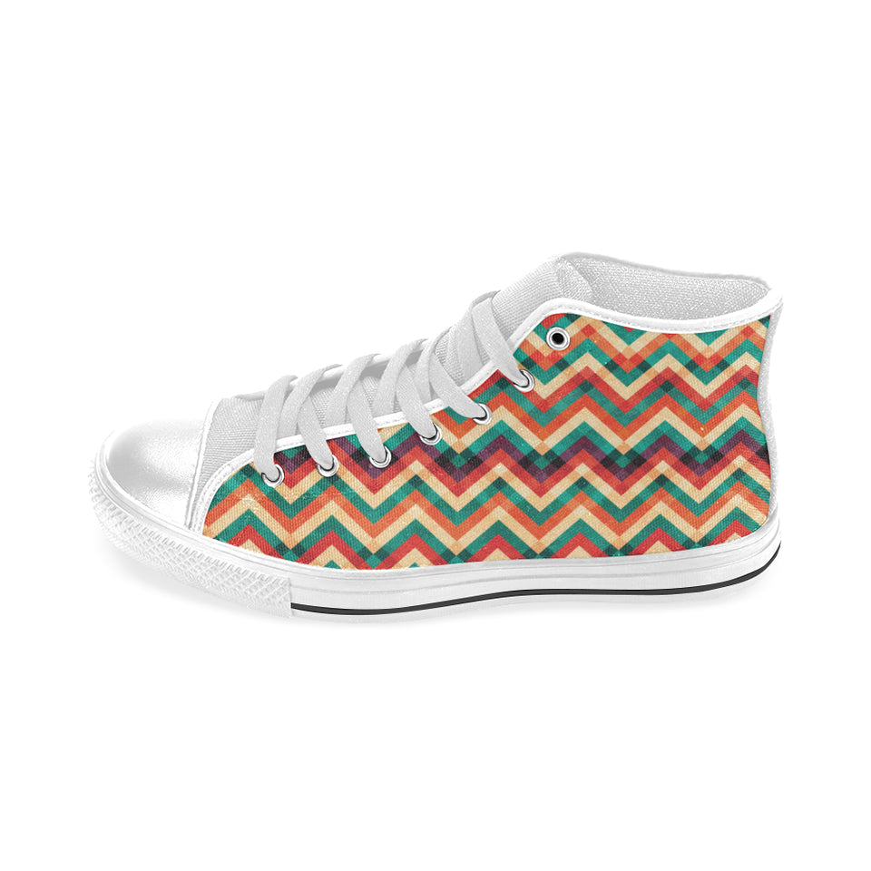 zigzag  chevron colorful pattern Men's High Top Canvas Shoes White