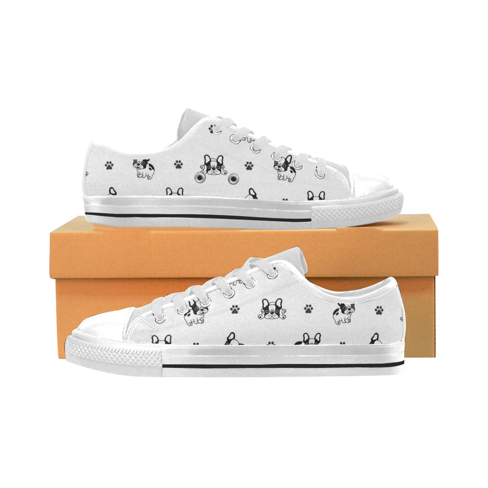 Cute french bulldog paw pattern Men's Low Top Canvas Shoes White