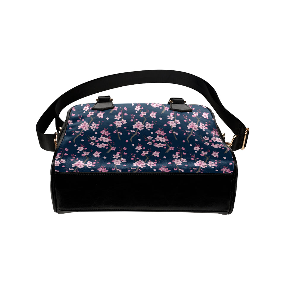 Pink sakura cherry blossom blue background Shoulder Handbag