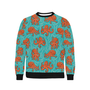 Octopus turquoise background Men's Crew Neck Sweatshirt