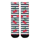 Hand drawn cherry pattern striped background Crew Socks