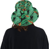 heliconia flower palm monstera leaves black backgr Unisex Bucket Hat