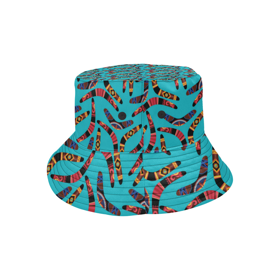 Boomerang Australian aboriginal ornament blue back Unisex Bucket Hat