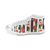red and white tulips pattern Men's High Top Canvas Shoes White