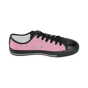 Sweet candy pink background Kids' Boys' Girls' Low Top Canvas Shoes Black