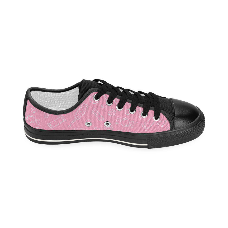 Sweet candy pink background Women's Low Top Canvas Shoes Black
