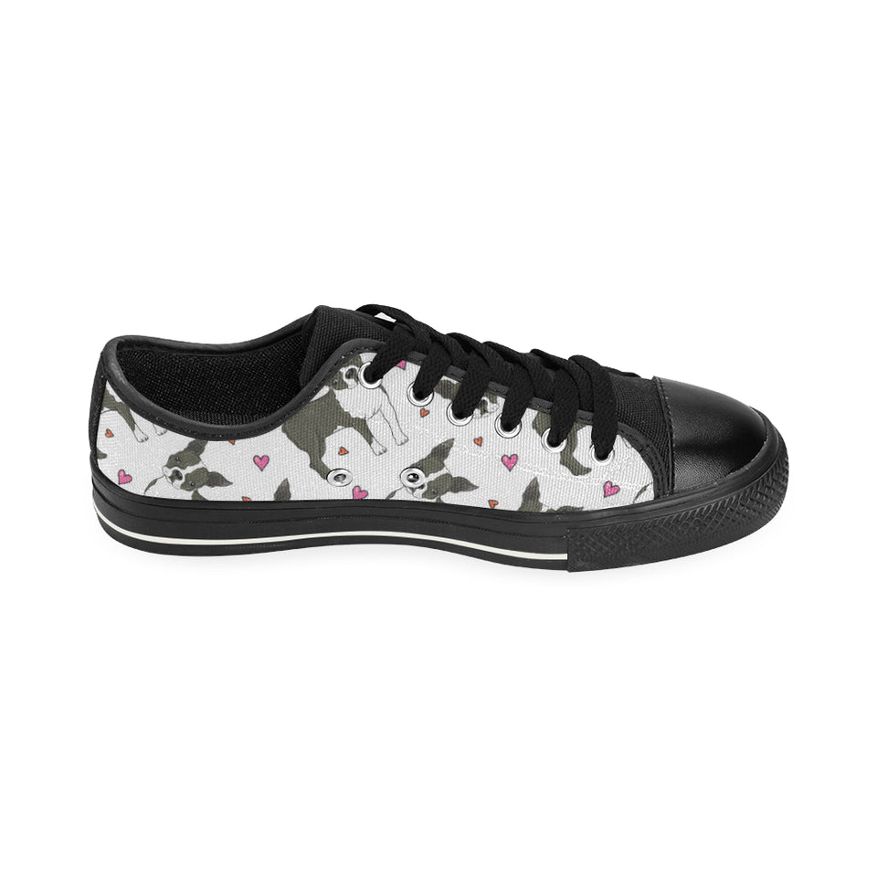 Boston terrier dog hearts vector pattern Men's Low Top Canvas Shoes Black