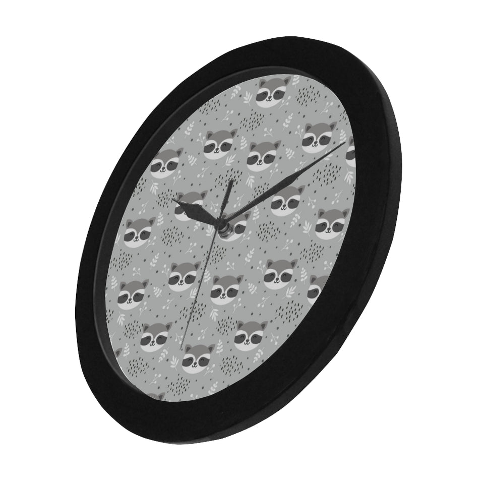 Cute raccoons leaves dot Elegant Black Wall Clock