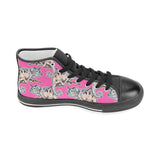 Chameleon lizard pattern pink background Men's High Top Canvas Shoes Black