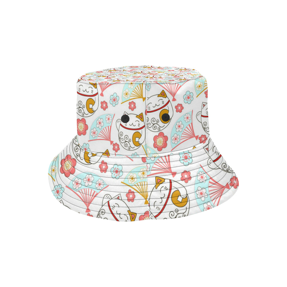 Maneki neko cat fan sakura Unisex Bucket Hat