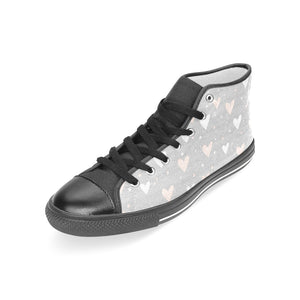 Heart pattern gray background Women's High Top Canvas Shoes Black