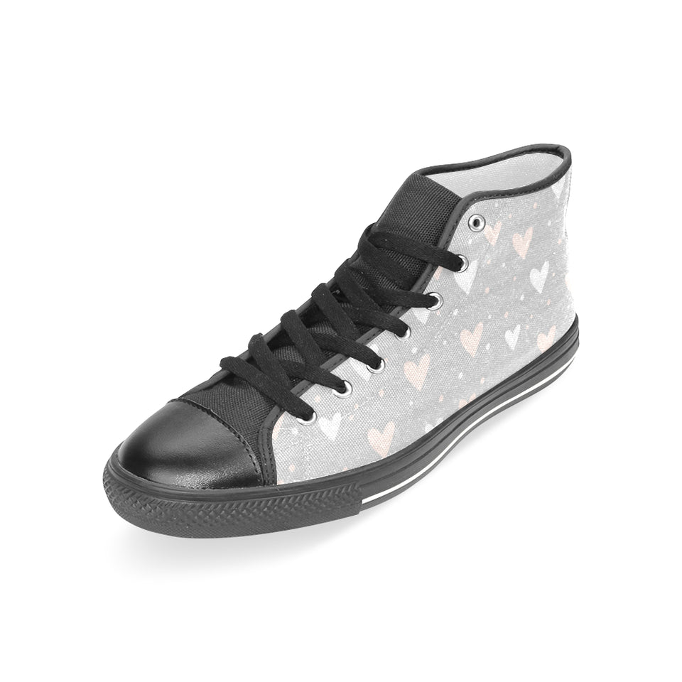 Heart pattern gray background Women's High Top Canvas Shoes Black