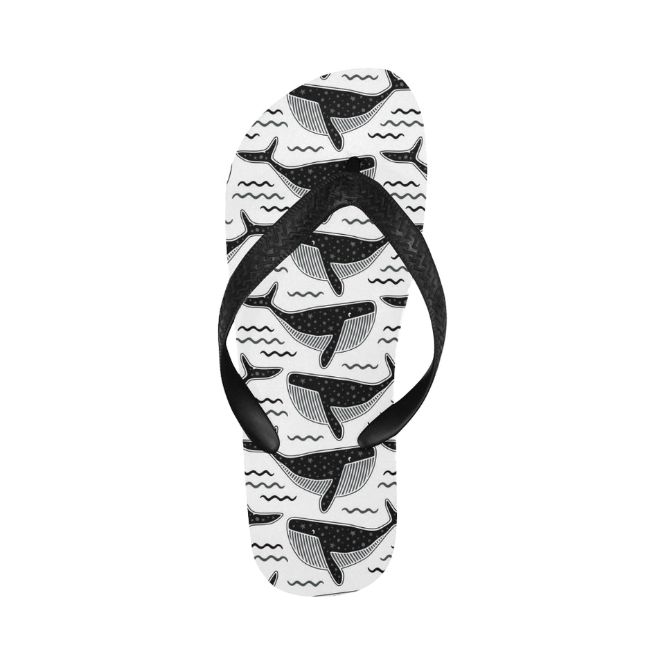 Black whale pattern Unisex Flip Flops