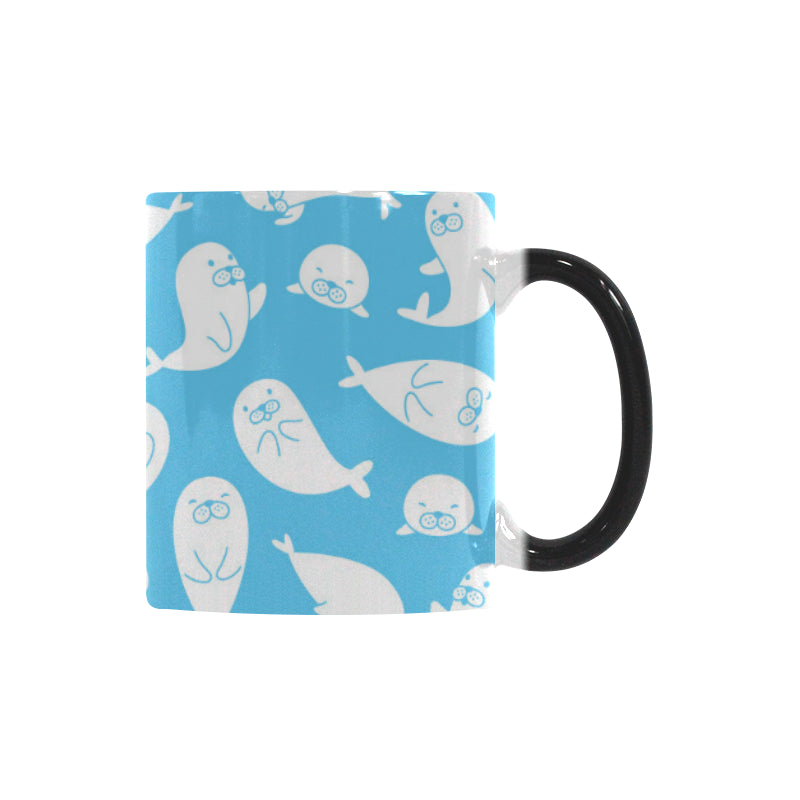 Cute white sea lion seals pattern Morphing Mug Heat Changing Mug