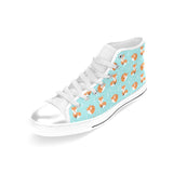 Fox pattern blue b ackground Women's High Top Canvas Shoes White