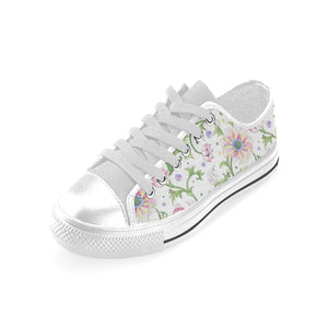 Beautiful pink lotus waterlily leaves pattern Men's Low Top Canvas Shoes White