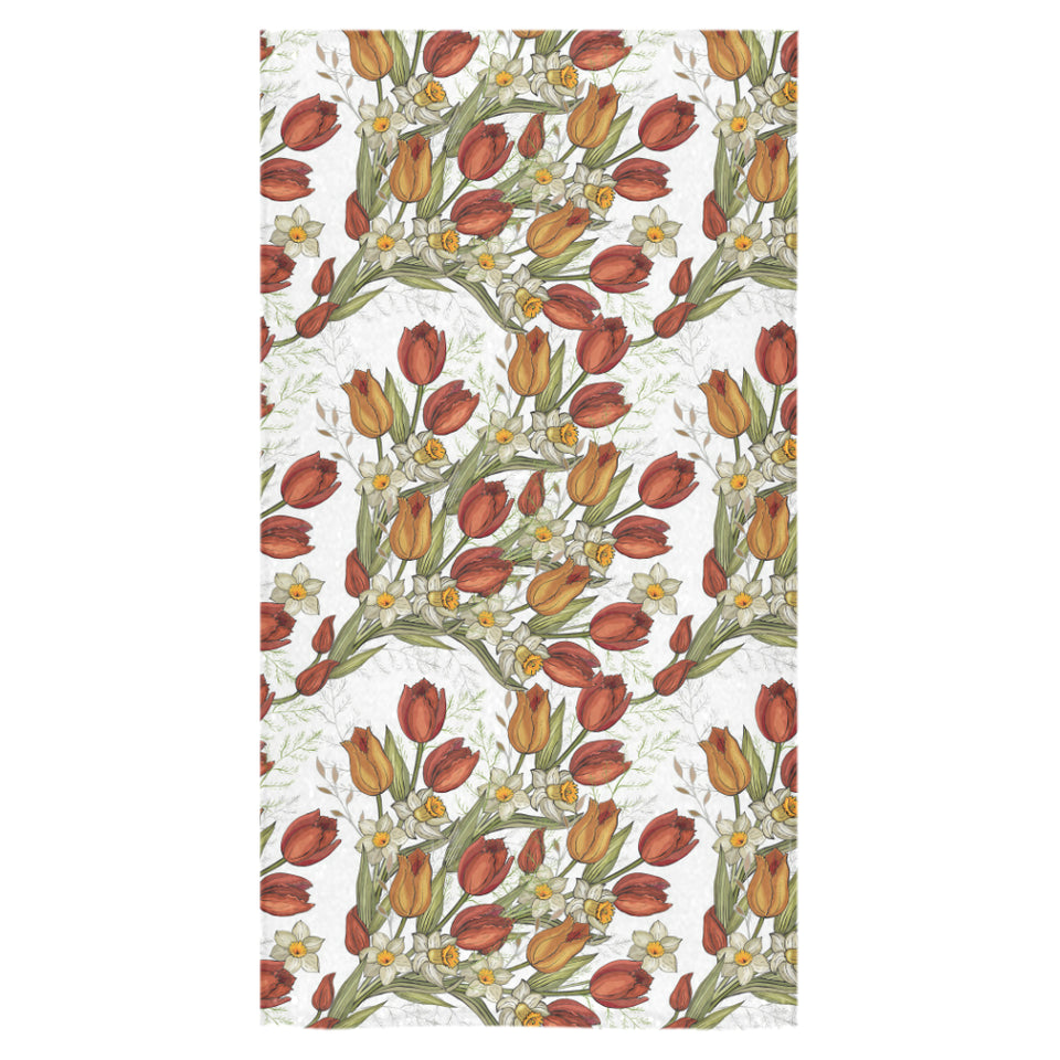 Red tulips and daffodils pattern Bath Towel